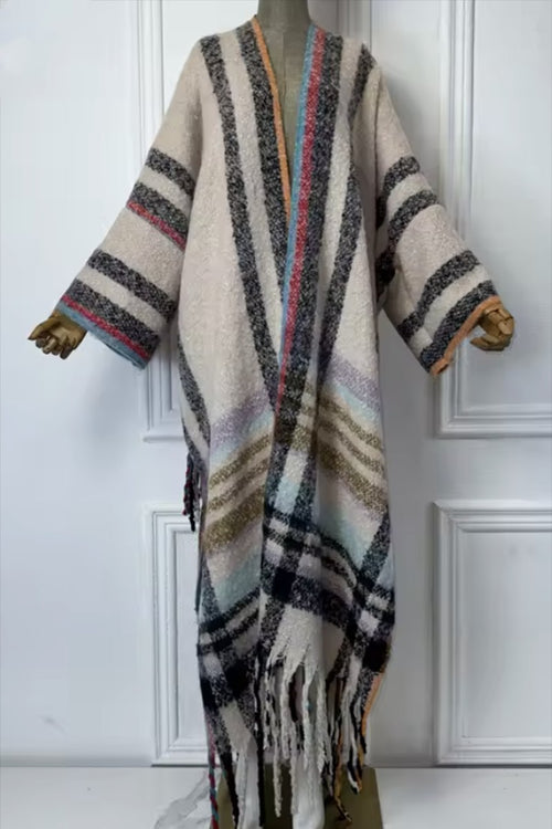 Pre-Order New Arrivals - Multi Color Plaid Blend Open Front Long Cardigan