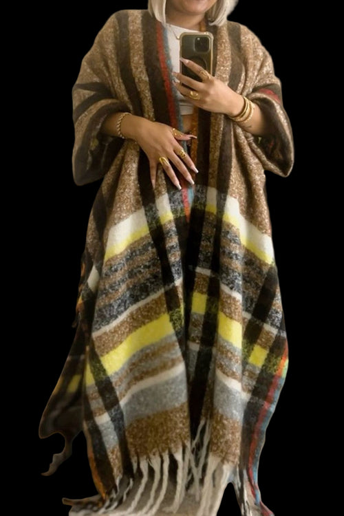 Pre-Order New Arrival - Multi Color Plaid Blend Open Front Long Cardigan