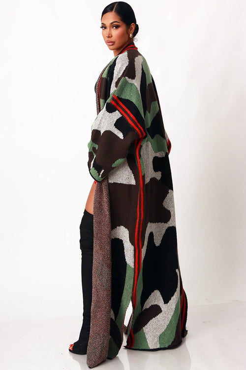 New Arrivals  - CAMOUFLAGE PRINT OPEN FRONT CARDIGAN