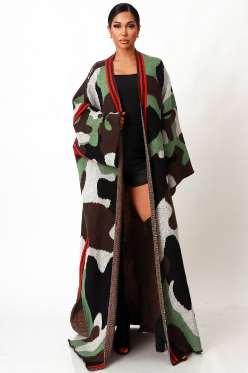 New Arrivals  - CAMOUFLAGE PRINT OPEN FRONT CARDIGAN