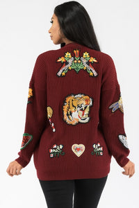 Patch Knit Cardigan Sweater
