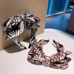 Oversize Bow Headband Leaves Print - Accessories