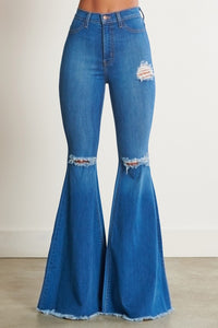 Distressed Flare Denim Jeans