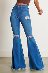 Distressed Flare Denim Jeans