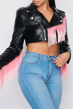 Load image into Gallery viewer, Biker Chic Fringe Faux Leather Jacket
