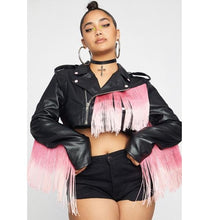 Load image into Gallery viewer, Biker Chic Fringe Faux Leather Jacket
